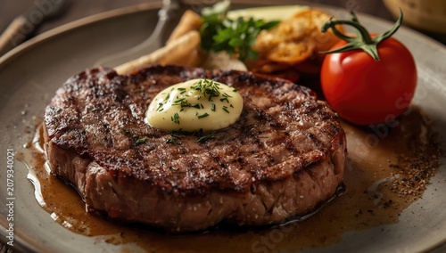 Grilled steak with butter a...