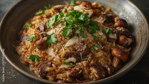 Mushroom risotto topped wit...