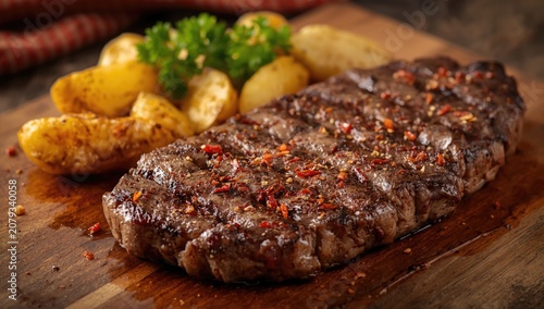 Grilled steak with seasoned...