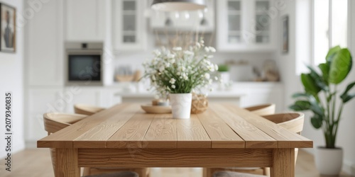 Wooden dining table with fl...