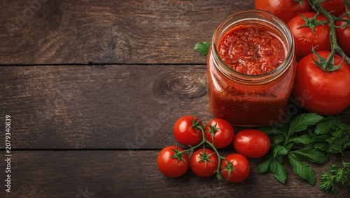 Tomato sauce jar with fresh...