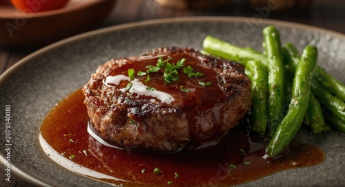 Juicy hamburger steak serve...