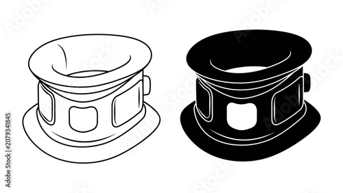 Tableau sur toile Medical Neck Brace: A medical neck brace, shown in both outline and solid black, is a device used for supporting and immobilizing the neck and spine