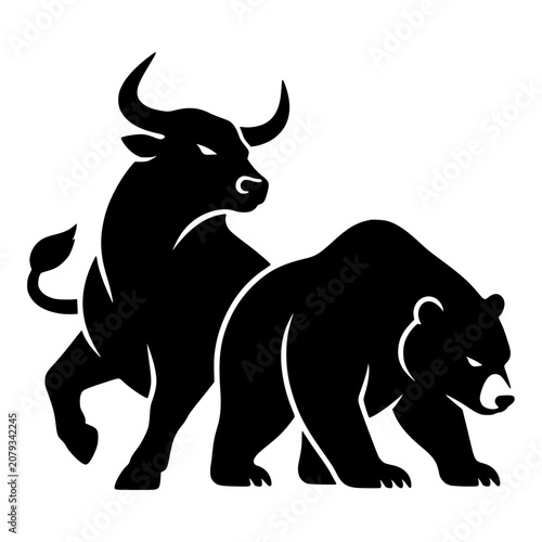 Photos Bull and Bear Stock Market Animals Silhouette for Trading and Finance