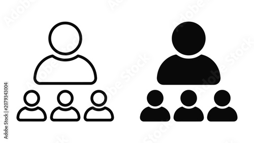 Slika na platnu Team Hierarchy Icons: Two sets of simple graphic icons depicting a leader figure above smaller group members, symbolizing organizational structure and authority