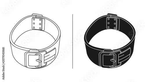 Fotografie Belt Buckle and Strap Illustration: A graphic representation of a belt, shown in both outline and silhouette, featuring a classic buckle and adjustable strap