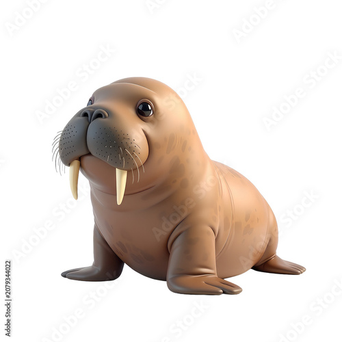A cute cartoon style baby walrus character isolated on a white background.