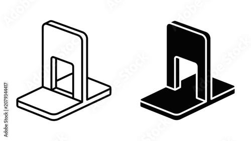 Quadro su tela Abstract Bookend Illustration: A minimalist illustration of a modern bookend, presented in both line art and silhouette versions, offering a sleek design element for organizing shelves