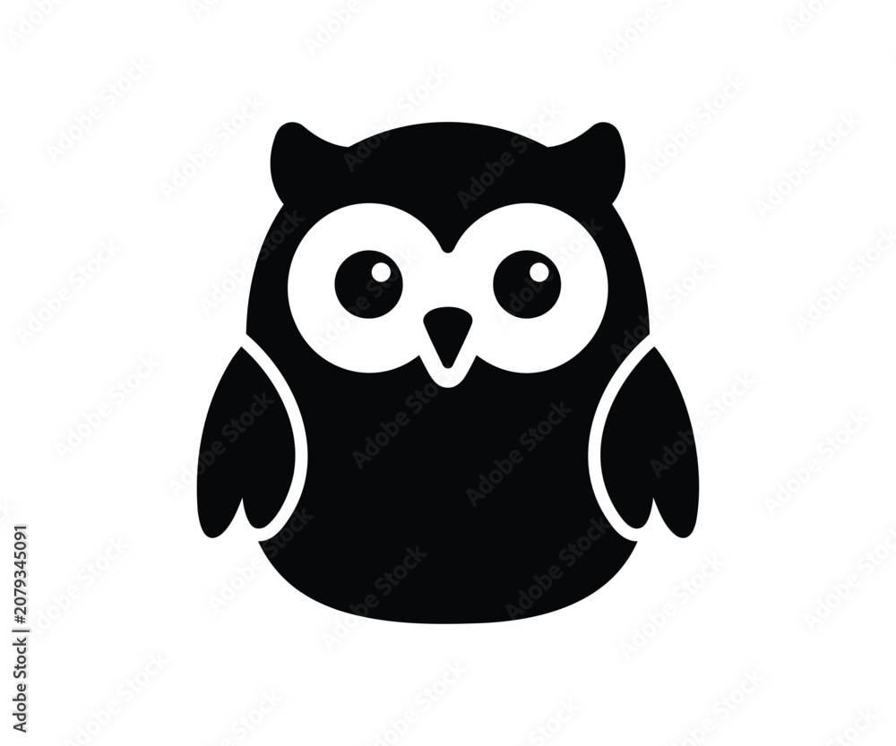 Fototapeta premium PrintTitle: Cute cartoon owl bird wildlife animal vector silhouette icon