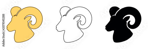 Quadro em tela Ram head profile in three distinct graphic styles: solid color, outline, and sil