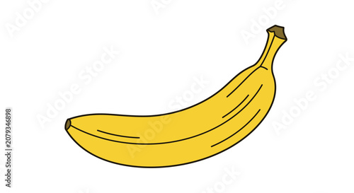 A simple flat vector illustration of a single yellow banana isolated on a white background.
