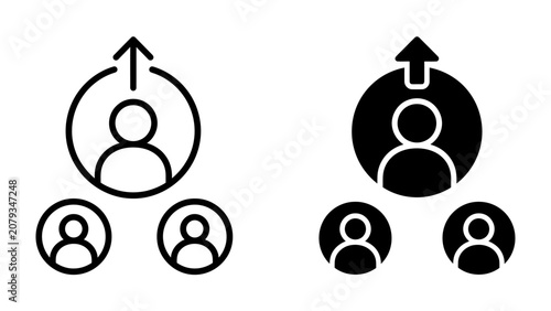 Картината върху платно Leadership and Growth Iconography: A clean graphic illustration depicting leadership and growth, showing one person icon above two smaller icons