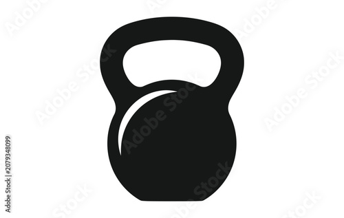 Black kettlebell gym equipment for strength training and fitness workouts in a simple flat vector illustration