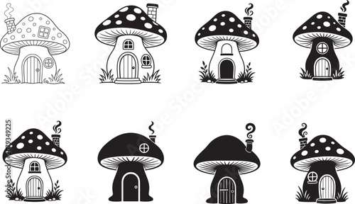Tableau sur toile Whimsical Mushroom House Fairy Cottage Vector Collection