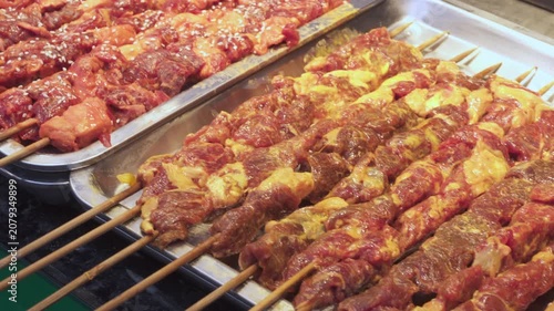 Chicken satay and pork satay (sate) at night food market