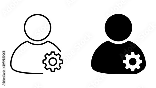 User Profile Settings Icon: Two icons representing a user profile with a gear symbol, indicating settings or configuration options. One icon is outlined, and the other is filled, offering a clean.