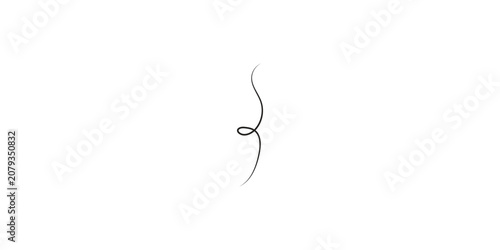 Single strand of dark hair isolated on a white background.
