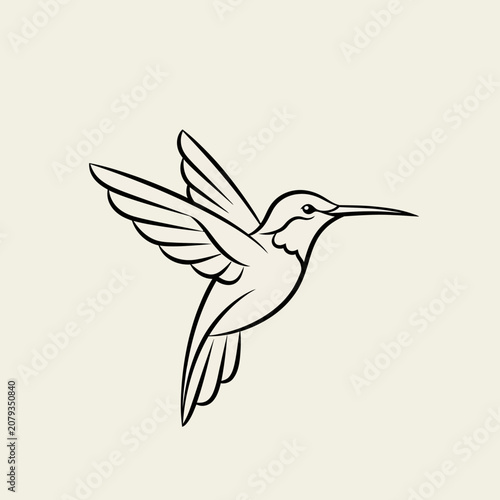 a black and white drawing of a hummingbird.