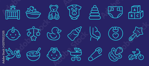 Foto Baby care editable stroke outline icons set isolated on white background flat vector illustration
