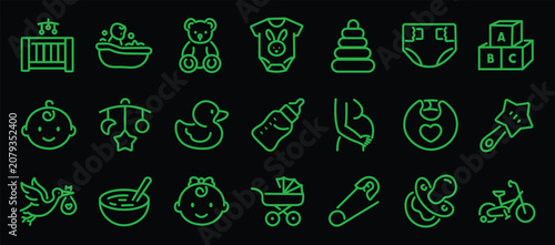 Quadro su tela Baby care editable stroke outline icons set isolated on white background flat vector illustration