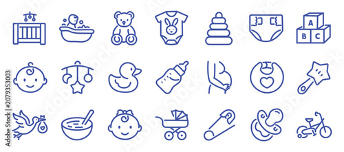 Obraz na płótnie Baby care editable stroke outline icons set isolated on white background flat vector illustration