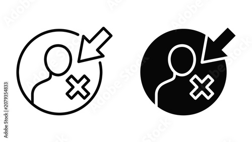 Bild auf Leinwand User Icon with Delete Symbol: Two stylized user icons, one in outline and one in solid black, both feature a cross symbol indicating deletion or removal