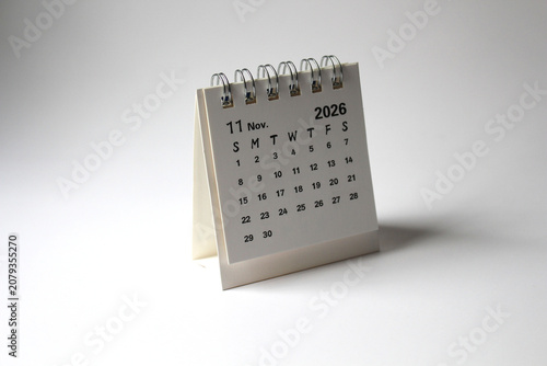 Monthly calendar template for the new year 2026 desk calendar,isolated on white background.