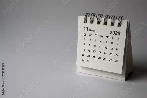 Monthly calendar template for the new year 2026 desk calendar,isolated on white background.