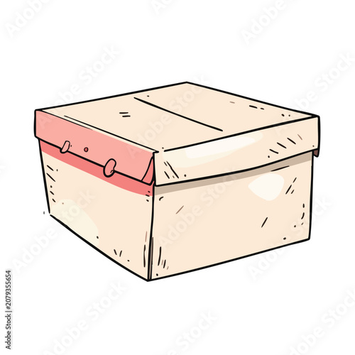 Simple cartoon style hand drawn cardboard storage box.