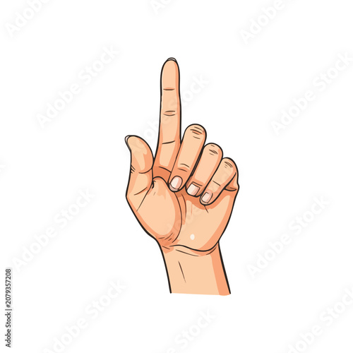 Human hand illustration showing index finger pointing up gesture.