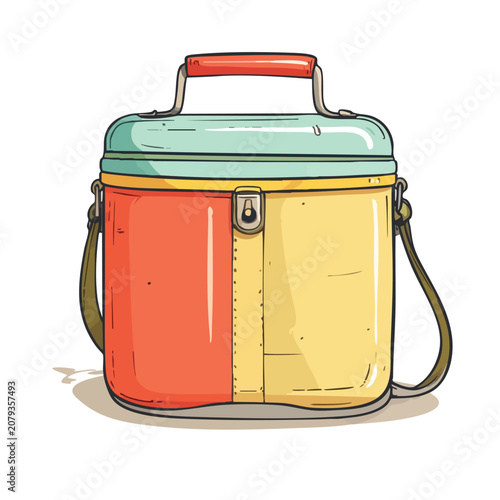 Vintage style lunch cooler bag with colorful retro design.