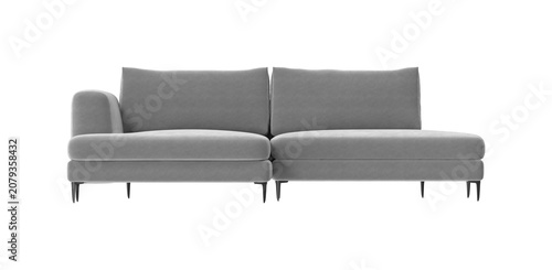 Foto Modern gray sectional sofa with plush velvet upholstery and sleek black legs