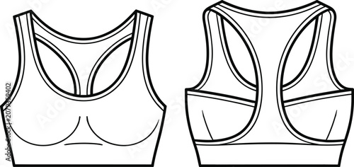 Front and back view of a racerback sports bra with a clean design underwear athletic wear