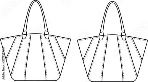 Tote Bag Fashion Technical Drawing Front and Side Views accessory