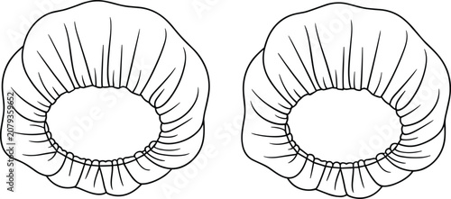 Two identical line drawings of disposable hair caps on a white background disposable cap shower cap