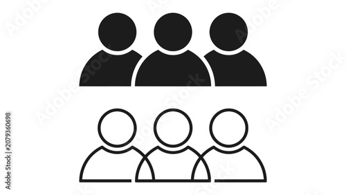 Team Iconography: Simple graphic representations of groups of people, showing both filled and outline figures to signify collective entities or community.