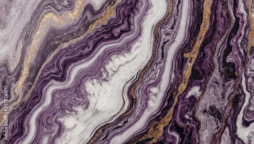 Swirling abstract artwork with purple, gold, and white layers, resembling marble