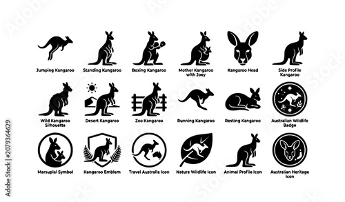 Photos Modern Kangaroo Glyph Icon Collection Australian Wildlife Editable Vector Set