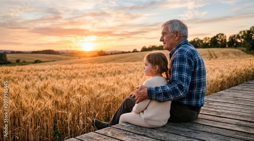 An elderly man and a young girl sit side by side