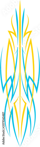 Blue and Yellow Pinstriping Art: Vintage Hot Rod, Car, Motorcycle