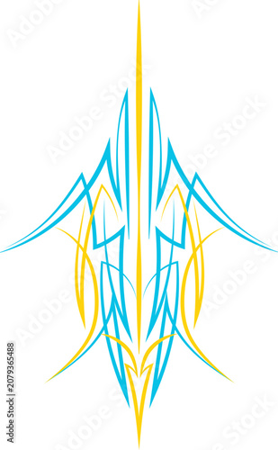 Blue and Yellow Pinstriping Art: Vintage Hot Rod, Car, Motorcycle
