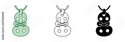 Εκτύπωση καμβά Maori Hei Tiki pendant symbol in outline, silhouette, and filled green styles