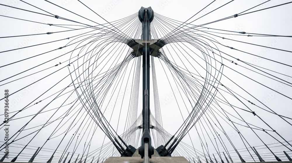Fototapeta premium Abstract Cable-Stayed Bridge Structure Worms Eye View Architectural Pattern