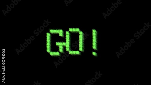 3 2 1 go countdown animation with digital dot style on transparent background, 321 go counter time limit animated on black background.