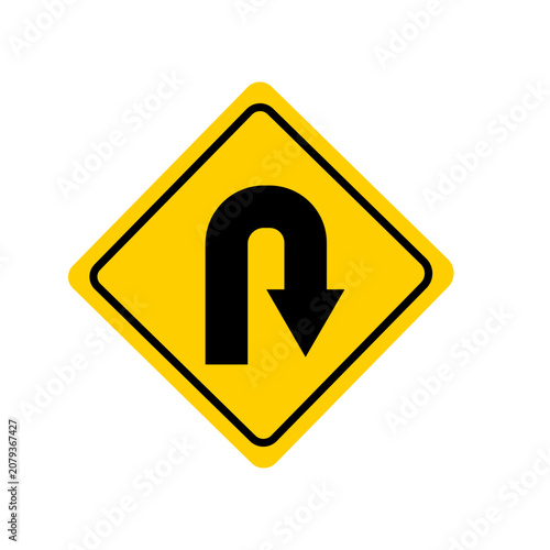 U-turn sign vector illustration, U-Turn right and left traffic road sign on white background.