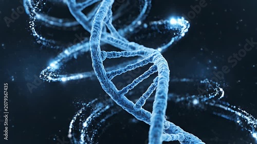 3D Digital DNA Double Helix Structure Glowing Blue Particle Visualization of Genetic Code