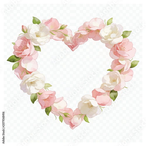 A delicate heart-shaped floral arrangement with soft pink and white roses, perfect for expressing love and romance