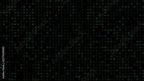 Green Binary Code Matrix Background, Abstract Digital Data Stream, Futuristic Programming Texture, Cyber Security Concept, Computer Science Information Flow Pattern