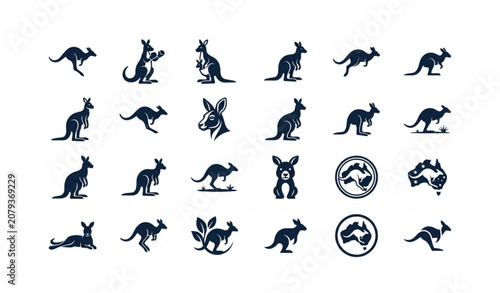 Tableau sur toile Editable Kangaroo Icon Pack With Australian Wildlife And Animal Symbols