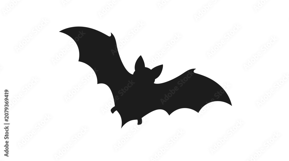 Fototapeta premium Black bat silhouette, flying mammal icon, Halloween symbol, dark creature Vector